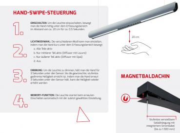 RIVO LED 45W UGR19 Pendelleuchte 4000K CRI92 120x5,5x8,3cm Hand-Swipe-Steuerung DIM 3.200lm