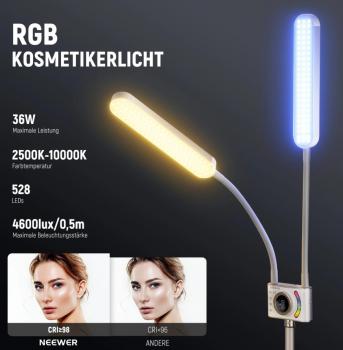 Preview: Beauty BH40C RGB CCT Kosmetik LED Doppelarm 2.5-10K CRI98 SET inkl. Stativ weiss