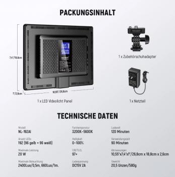 ARTbasic NL-192AI LED 20W DIM CCT 3.2-5.6K CRI97 SET inkl. Stativ