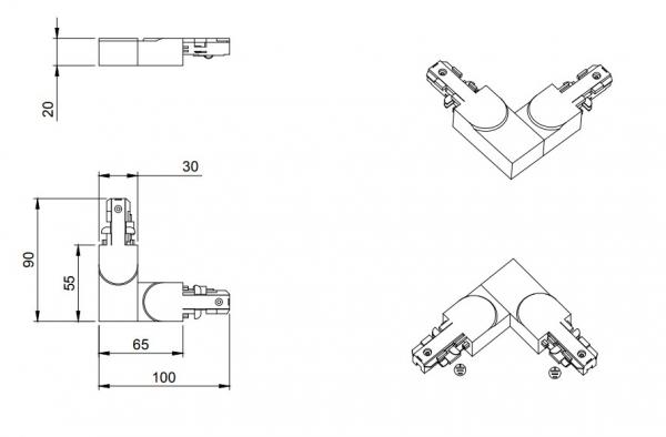 2-Phasen DUOline L-Verbinder 90° rechts innen
