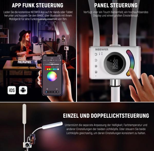 Beauty BH40C RGB CCT Kosmetik LED Doppelarm 2.5-10K CRI98 SET inkl. Stativ weiss